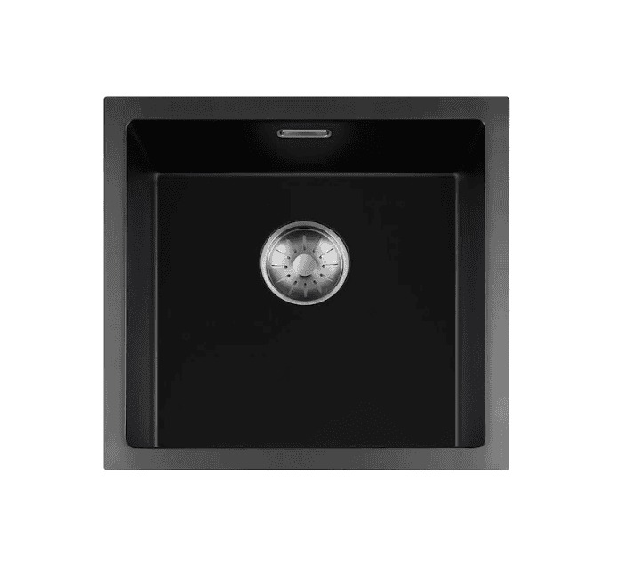 Lorreine 40BQ-T-Inox Luxe Enkele Keukenspoelbak Graniet Zwart Met Korfplug RVS 40 x 40 Opbouw