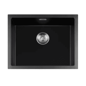 Lorreine 50BQ-T-Inox Luxe Enkele Keukenspoelbak Graniet Zwart Met Korfplug RVS 50 x 40 Opbouw