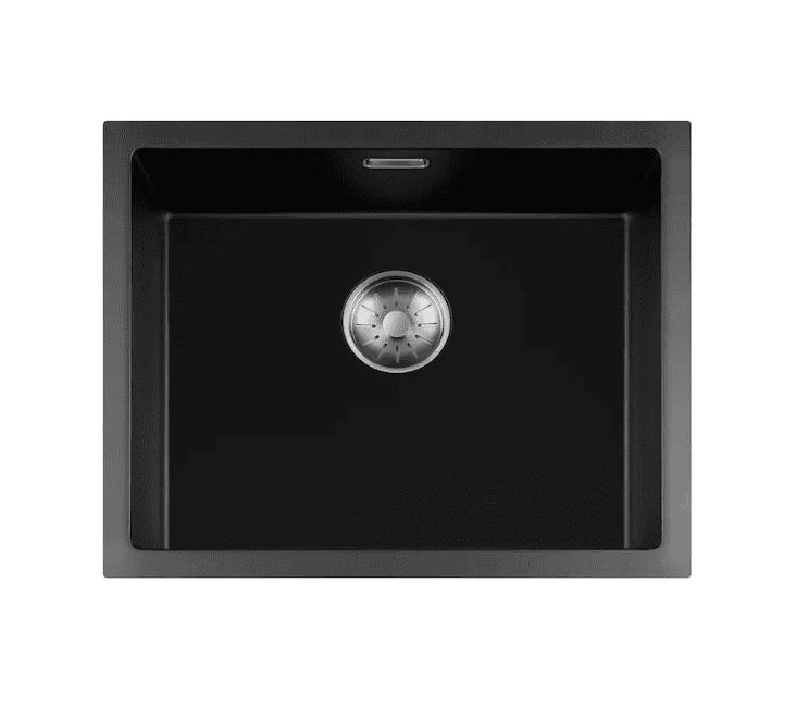 Lorreine 50BQ-T-Inox Luxe Enkele Keukenspoelbak Graniet Zwart Met Korfplug RVS 50 x 40 Opbouw