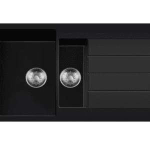 Lorreine 3415BQ44DB-T-Inox Luxe Anderhalve Keukenspoelbak Graniet Zwart Met Korfplug RVS 96 x 50 Opbouw