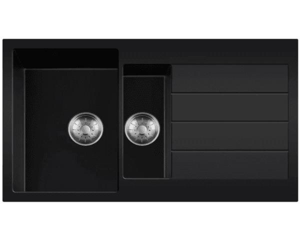 Lorreine 3415BQ44DB-T-Inox Luxe Anderhalve Keukenspoelbak Graniet Zwart Met Korfplug RVS 96 x 50 Opbouw