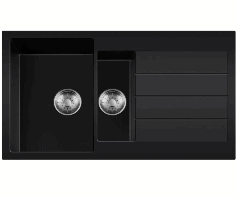 Lorreine 3415BQ44DB-T-Inox Luxe Anderhalve Keukenspoelbak Graniet Zwart Met Korfplug RVS 96 x 50 Opbouw