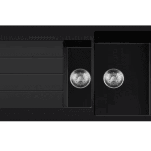 Lorreine 1534BQ44DB-T-Inox Luxe Anderhalve Keukenspoelbak Graniet Zwart Met Korfplug RVS 96 x 50 Opbouw