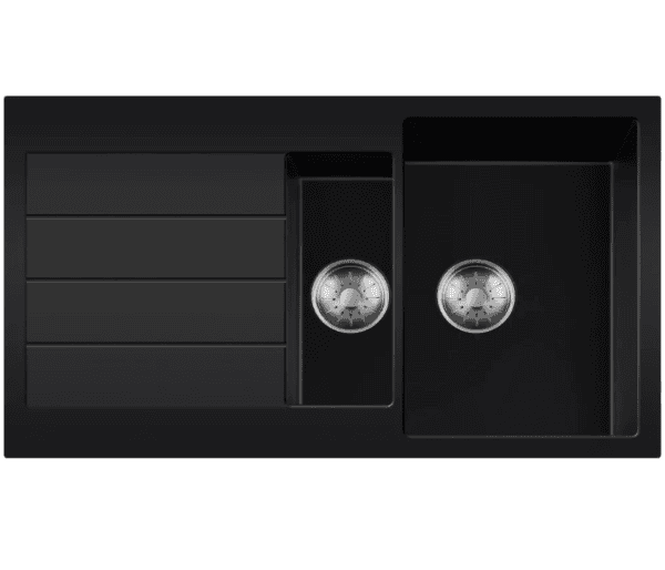 Lorreine 1534BQ44DB-T-Inox Luxe Anderhalve Keukenspoelbak Graniet Zwart Met Korfplug RVS 96 x 50 Opbouw