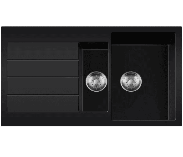 Lorreine 1534BQ44DB-T-Inox Luxe Anderhalve Keukenspoelbak Graniet Zwart Met Korfplug RVS 96 x 50 Opbouw