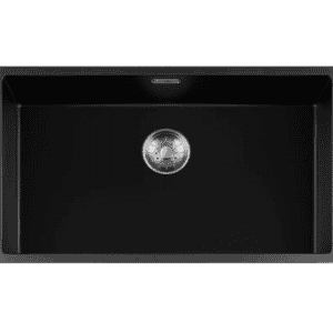 Lorreine 74BQ-FU-Inox Luxe Enkele Keukenspoelbak Graniet Zwart Met Korfplug RVS 74 x 40 Vlakbouw Of Onderbouw