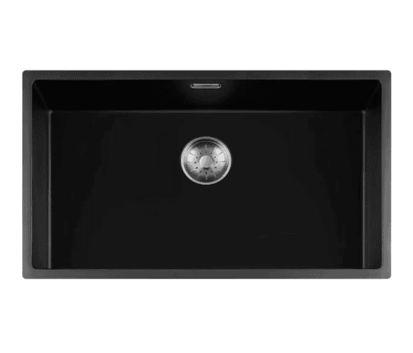 Lorreine 74BQ-FU-Inox Luxe Enkele Keukenspoelbak Graniet Zwart Met Korfplug RVS 74 x 40 Vlakbouw Of Onderbouw