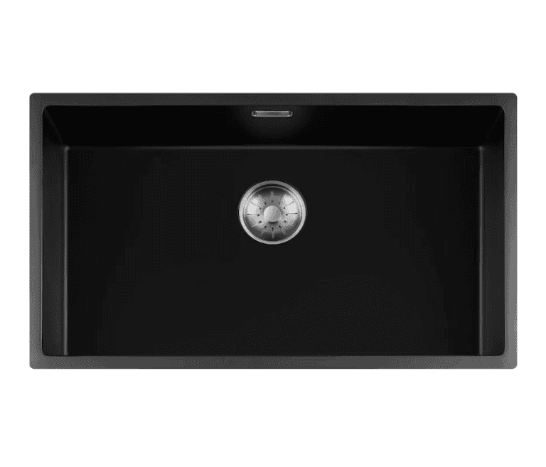 Lorreine 74BQ-FU-Inox Luxe Enkele Keukenspoelbak Graniet Zwart Met Korfplug RVS 74 x 40 Vlakbouw Of Onderbouw