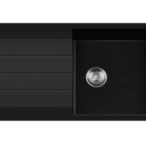 Lorreine 45BQ44DB-T-Inox Luxe Enkele Keukenspoelbak Graniet Zwart Met Korfplug RVS 96 x 50 Opbouw