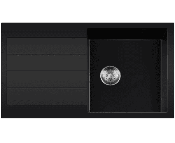 Lorreine 45BQ44DB-T-Inox Luxe Enkele Keukenspoelbak Graniet Zwart Met Korfplug RVS 96 x 50 Opbouw
