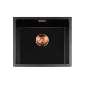 Lorreine 40BQ37-FU-Copper Luxe Enkele Keukenspoelbak Graniet Zwart Met Korfplug Copper 40 x 37 Vlakbouw Of Onderbouw
