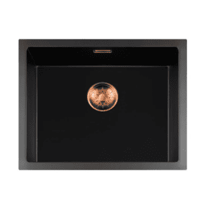 Lorreine 50BQ-T-Copper Luxe Enkele Keukenspoelbak Graniet Zwart Met Korfplug Copper 50 x 40 Opbouw