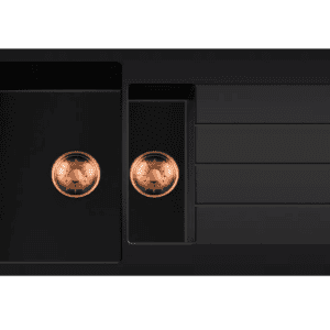 Lorreine 3415BQ44DB-T-Copper Luxe Anderhalve Keukenspoelbak Graniet Zwart Met Korfplug Copper 96 x 50 Opbouw