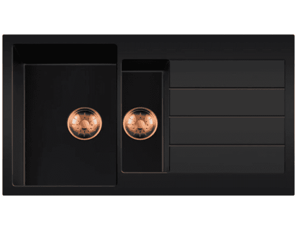 Lorreine 3415BQ44DB-T-Copper Luxe Anderhalve Keukenspoelbak Graniet Zwart Met Korfplug Copper 96 x 50 Opbouw