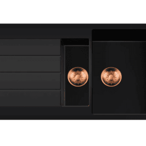 Lorreine 1534BQ44DB-T-Copper Luxe Anderhalve Keukenspoelbak Graniet Zwart Met Korfplug Copper 96 x 50 Opbouw