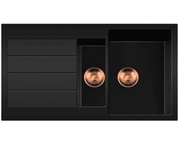 Lorreine 1534BQ44DB-T-Copper Luxe Anderhalve Keukenspoelbak Graniet Zwart Met Korfplug Copper 96 x 50 Opbouw