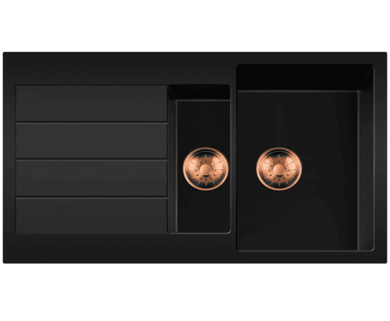 Lorreine 1534BQ44DB-T-Copper Luxe Anderhalve Keukenspoelbak Graniet Zwart Met Korfplug Copper 96 x 50 Opbouw