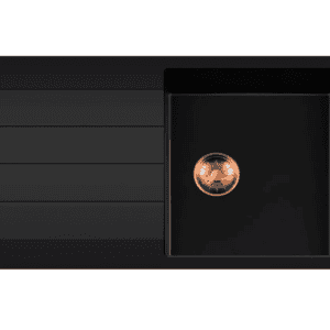 Lorreine 45BQ44DB-T-Copper Luxe Enkele Keukenspoelbak Graniet Zwart Met Korfplug Copper 96 x 50 Opbouw