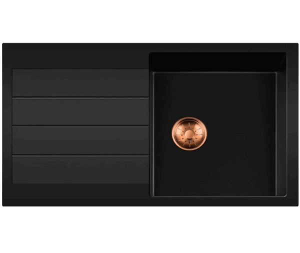 Lorreine 45BQ44DB-T-Copper Luxe Enkele Keukenspoelbak Graniet Zwart Met Korfplug Copper 96 x 50 Opbouw
