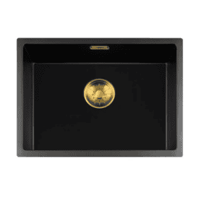 Lorreine 50BQ37-FU-Gold Luxe Enkele Keukenspoelbak Graniet Zwart Met Korfplug Goud 50 x 37 Vlakbouw Of Onderbouw
