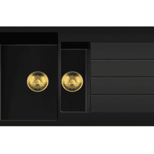 Lorreine 3415BQ44DB-T-Gold Luxe Anderhalve Keukenspoelbak Graniet Zwart Met Korfplug Goud 96 x 50 Opbouw