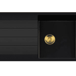 Lorreine 45BQ44DB-T-Gold Luxe Enkele Keukenspoelbak Graniet Zwart Met Korfplug Goud 96 x 50 Opbouw