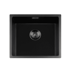 Lorreine 40BQ37-FU-Gunmetal Luxe Enkele Keukenspoelbak Graniet Zwart Met Korfplug Gun Metal 40 x 37 Vlakbouw Of Onderbouw