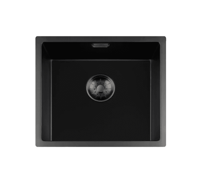 Lorreine 40BQ37-FU-Gunmetal Luxe Enkele Keukenspoelbak Graniet Zwart Met Korfplug Gun Metal 40 x 37 Vlakbouw Of Onderbouw