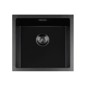 Lorreine 40BQ-T-Gunmetal Luxe Enkele Keukenspoelbak Graniet Zwart Met Korfplug Gun Metal 40 x 40 Opbouw