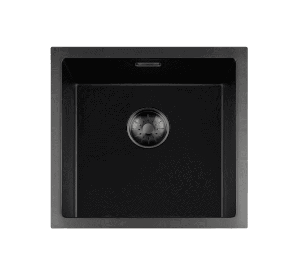 Lorreine 40BQ-T-Gunmetal Luxe Enkele Keukenspoelbak Graniet Zwart Met Korfplug Gun Metal 40 x 40 Opbouw