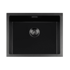 Lorreine 50BQ-T-Gunmetal Luxe Enkele Keukenspoelbak Graniet Zwart Met Korfplug Gun Metal 50 x 40 Opbouw