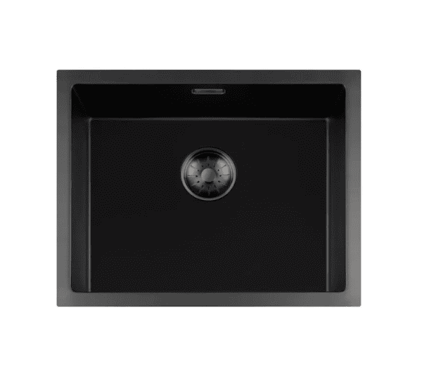 Lorreine 50BQ-T-Gunmetal Luxe Enkele Keukenspoelbak Graniet Zwart Met Korfplug Gun Metal 50 x 40 Opbouw