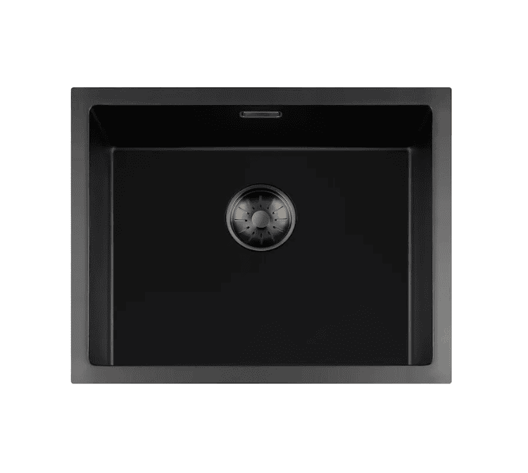 Lorreine 50BQ-T-Gunmetal Luxe Enkele Keukenspoelbak Graniet Zwart Met Korfplug Gun Metal 50 x 40 Opbouw