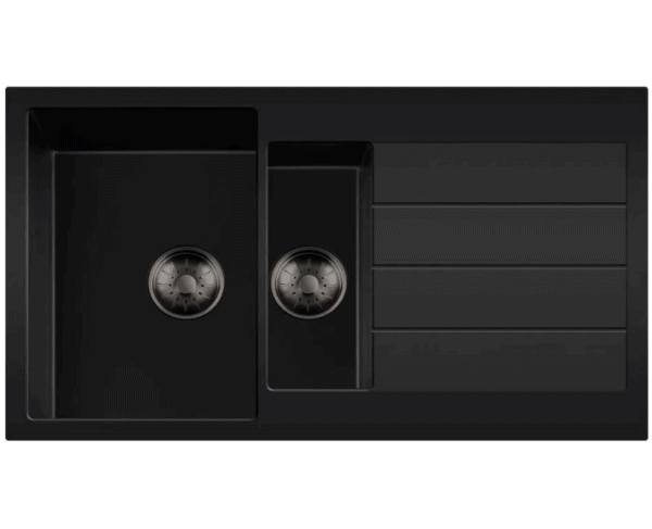 Lorreine 3415BQ44DB-T-Gunmetal Luxe Anderhalve Keukenspoelbak Graniet Zwart Met Korfplug Gun Metal 96 x 50 Opbouw