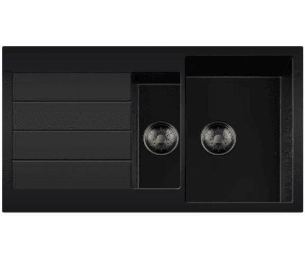 Lorreine 1534BQ44DB-T-Gunmetal Luxe Anderhalve Keukenspoelbak Graniet Zwart Met Korfplug Gun Metal 96 x 50 Opbouw
