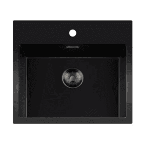 Lorreine 50BQ37TH-T-Gunmetal Luxe Enkele Keukenspoelbak Met Kraangat Graniet Zwart Met Korfplug Gun Metal 50 x 37 Opbouw