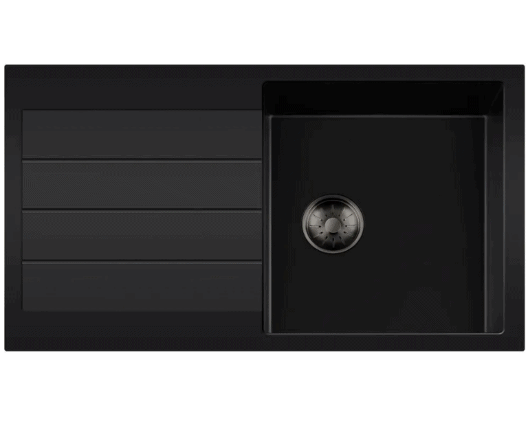 Lorreine 45BQ44DB-T-Gunmetal Luxe Enkele Keukenspoelbak Graniet Zwart Met Korfplug Gun Metal 96 x 50 Opbouw