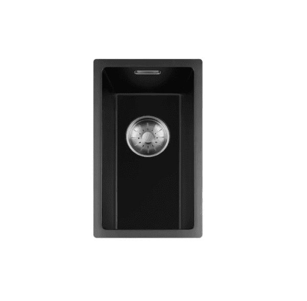 Lorreine 17BQ-FU-Inox Luxe Enkele Keukenspoelbak Graniet Zwart Met Korfplug RVS 17 x 40 Vlakbouw Of Onderbouw
