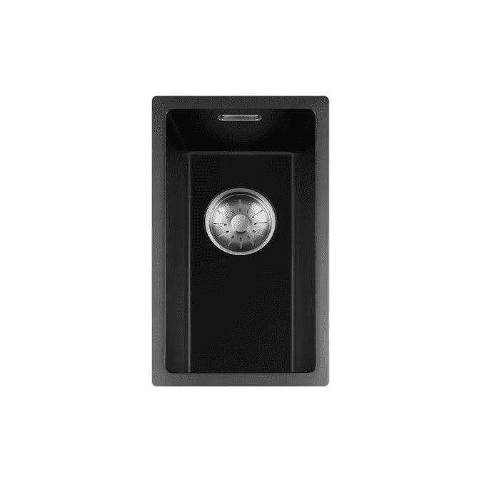 Lorreine 17BQ-FU-Inox Luxe Enkele Keukenspoelbak Graniet Zwart Met Korfplug RVS 17 x 40 Vlakbouw Of Onderbouw