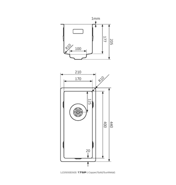 Lorreine 17SP-Copper Luxe Enkele Keukenspoelbak Copper 17 x 40 Onderbouw – Vlakbouw – Opbouw