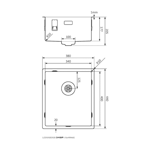 Lorreine 34SP Luxe Enkele Keukenspoelbak RVS 34 x 40 Onderbouw – Vlakbouw – Opbouw