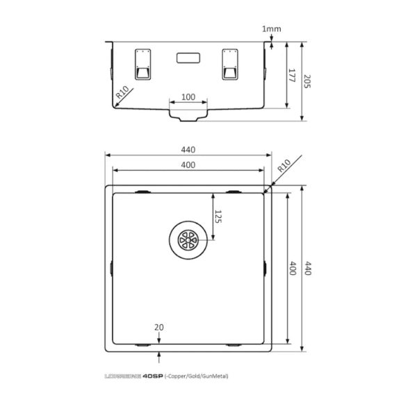 Lorreine 40SP Luxe Enkele Keukenspoelbak RVS 40 x 40 Onderbouw – Vlakbouw – Opbouw