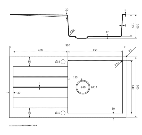 Lorreine 45BQ44DB-T-Copper Luxe Enkele Keukenspoelbak Graniet Zwart Met Korfplug Copper 96 x 50 Opbouw