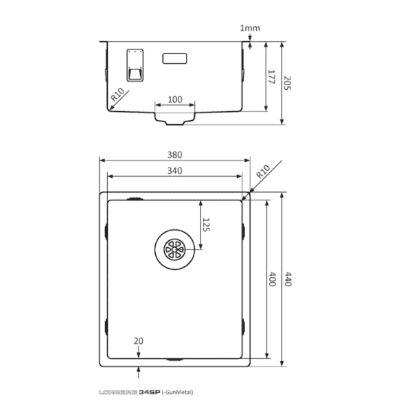 Lorreine 34SP-Gunmetal Luxe Enkele Keukenspoelbak Gun Metal 34 x 40 Onderbouw – Vlakbouw – Opbouw