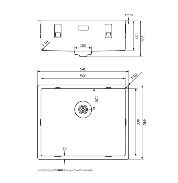Lorreine 50SP-Gunmetal Luxe Enkele Keukenspoelbak Gun Metal 50 x 40 Onderbouw – Vlakbouw – Opbouw