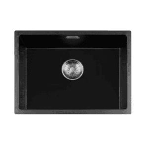 Lorreine 50BQ37-FU-Inox Luxe Enkele Keukenspoelbak Graniet Zwart Met Korfplug RVS 50 x 37 Vlakbouw Of Onderbouw