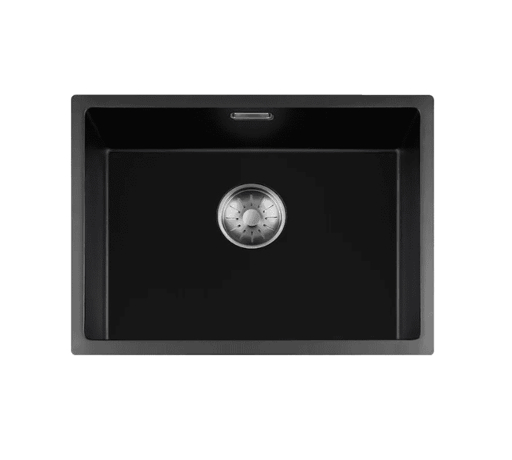 Lorreine 50BQ37-FU-Inox Luxe Enkele Keukenspoelbak Graniet Zwart Met Korfplug RVS 50 x 37 Vlakbouw Of Onderbouw