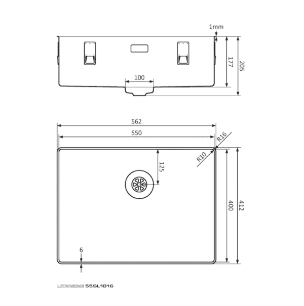 Lorreine 55SL-1016 Luxe Enkele Keukenspoelbak RVS 55 x 40 Speciaal Voor Vlakbouw In Onder Andere Keramiek Of Dekton