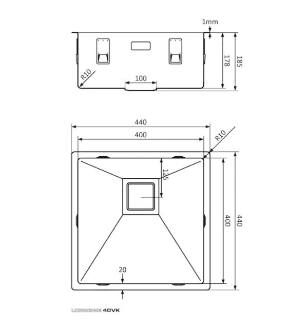 Lorreine 40VK Luxe Enkele Keukenspoelbak RVS Met Vierkante Korfplug 40 x 40 Onderbouw - Vlakbouw - Opbouw