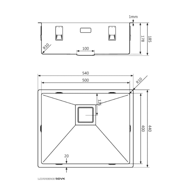 Lorreine 50VK Luxe Enkele Keukenspoelbak RVS Met Vierkante Korfplug 50 x 40 Onderbouw - Vlakbouw - Opbouw